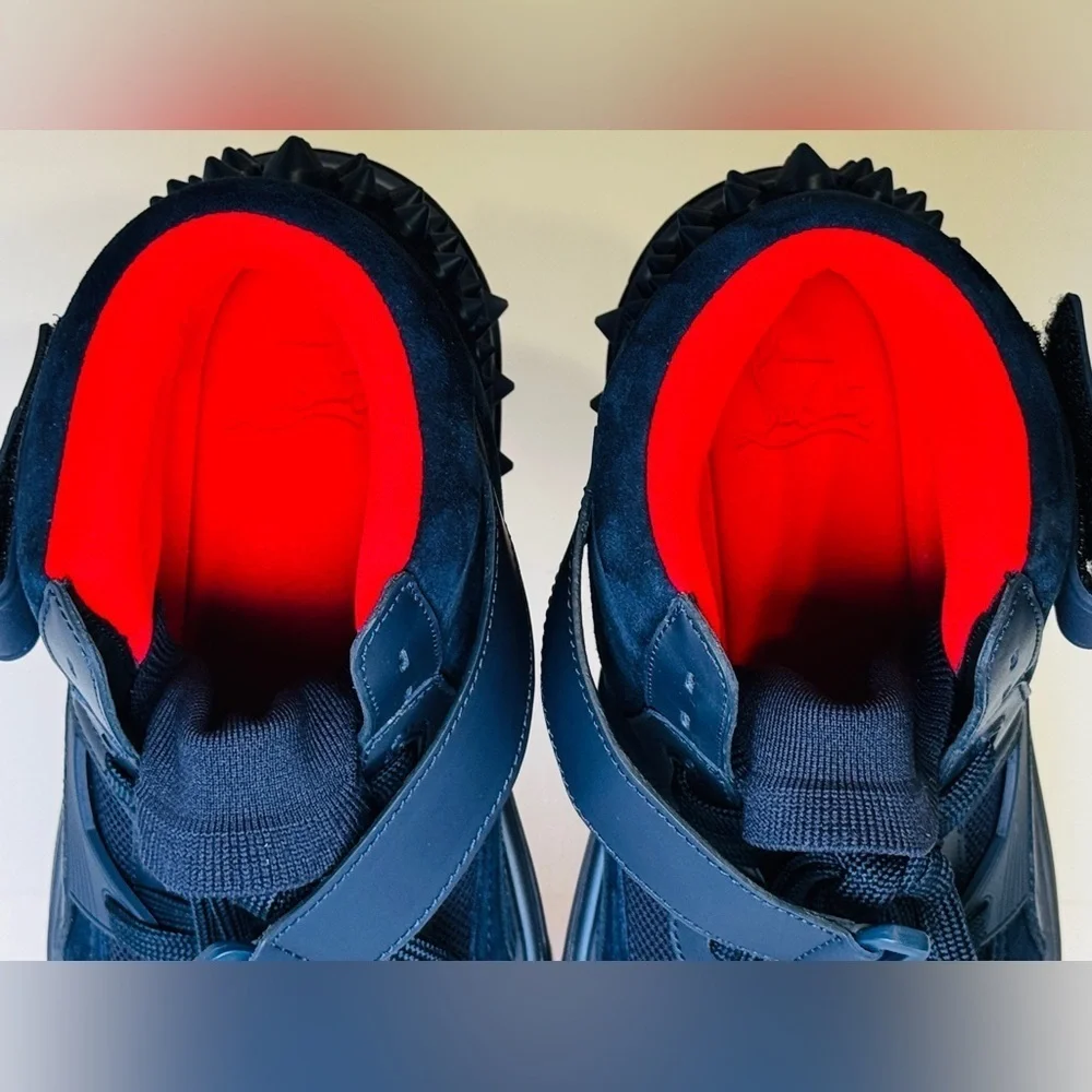 Christian Louboutin Astroloubi Mid-top Sneakers Navy Blue Suede Leather EU-44.5